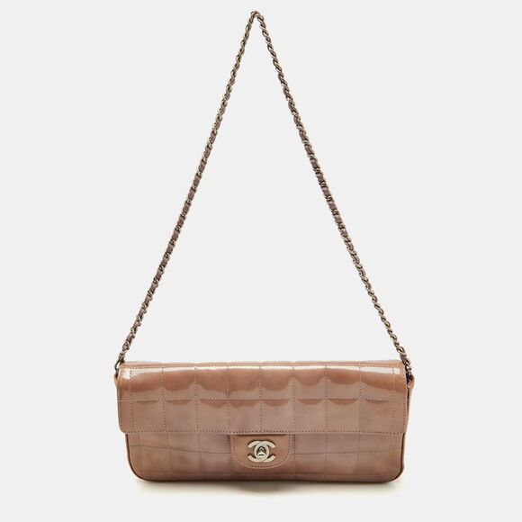 Chanel Dusty Pink Quilted Patent Leather Chocolate Bar Cc East West Flap Bag - Picture 1 of 7